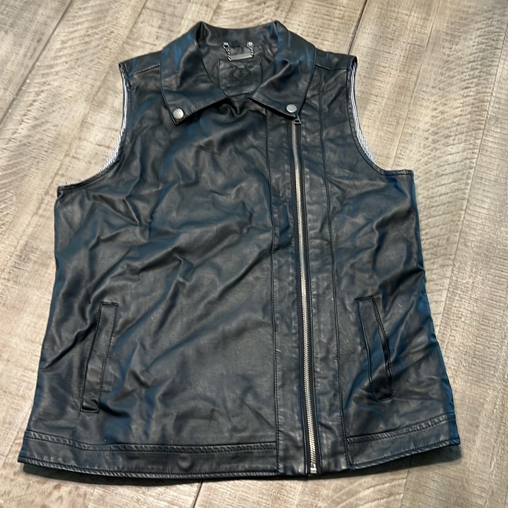 Odyn Black Vest Vegan Women ZIP Up Pockets Large EUC